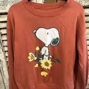 Peanuts Women's Sweater - Rust with Snoopy and Floral Design